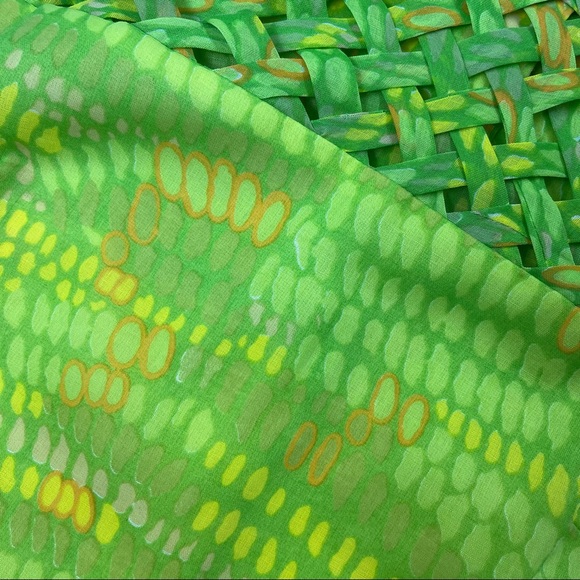 Vintage l 60s M Bright Green Criss-Cross Lattice Neckline Button-Down Back Shell - Picture 10 of 14